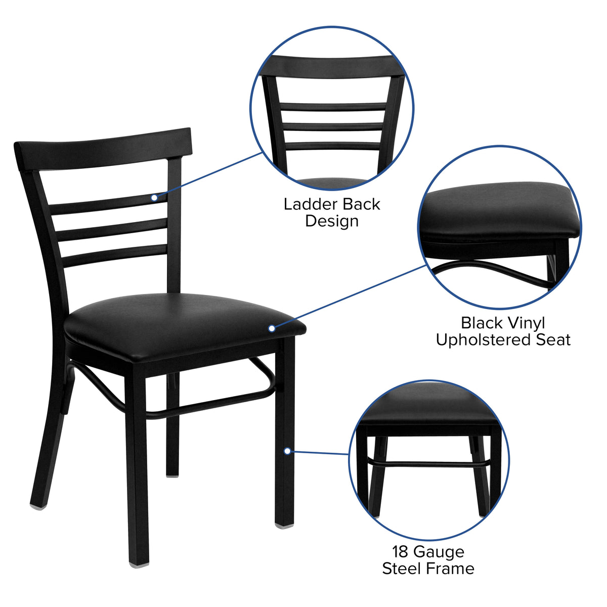 Three-Slat Ladder Back Metal Restaurant Chair - Image 3