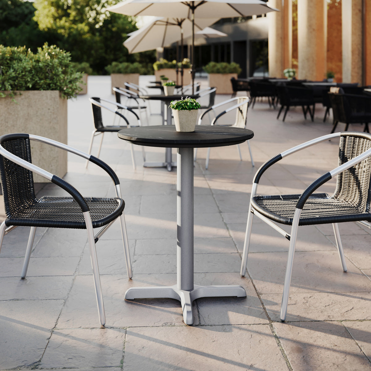 24" Round Commercial All-Weather Seamless Surface Tabletop with Crisscross Base - Image 2