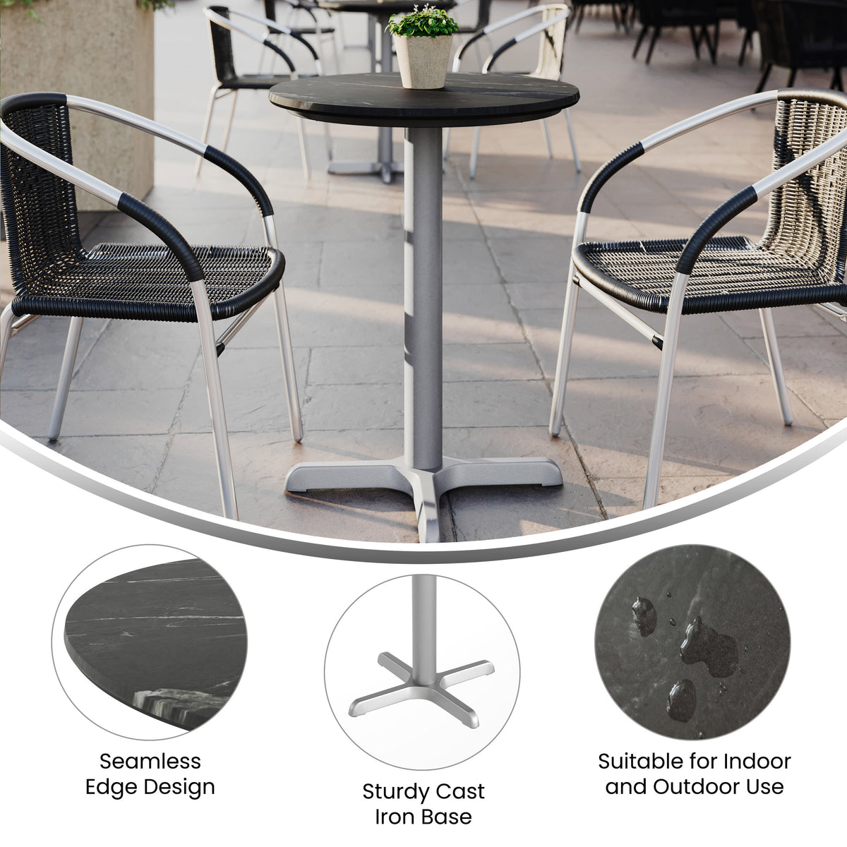 24" Round Commercial All-Weather Seamless Surface Tabletop with Crisscross Base - Image 3
