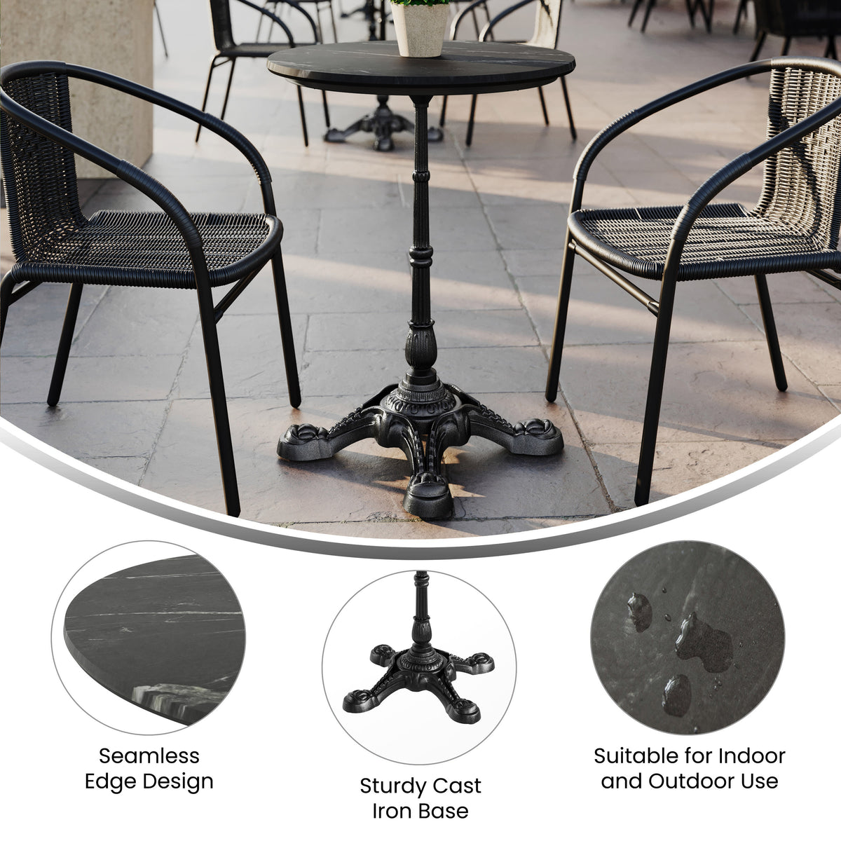 24" Round Commercial All-Weather Seamless Surface Tabletop with Bistro Base - Image 3