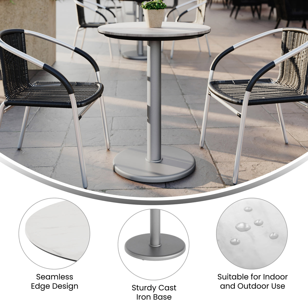 24" Round Commercial All-Weather Seamless Surface Tabletop with Base - Image 3