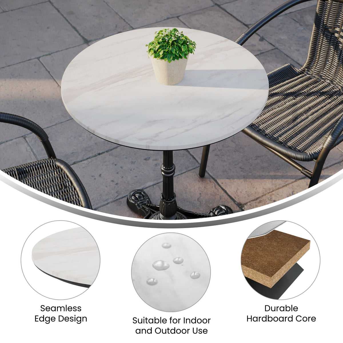 24" Round Seamless Surface Technology Scratch and Stain Resistant Tabletop - Image 3
