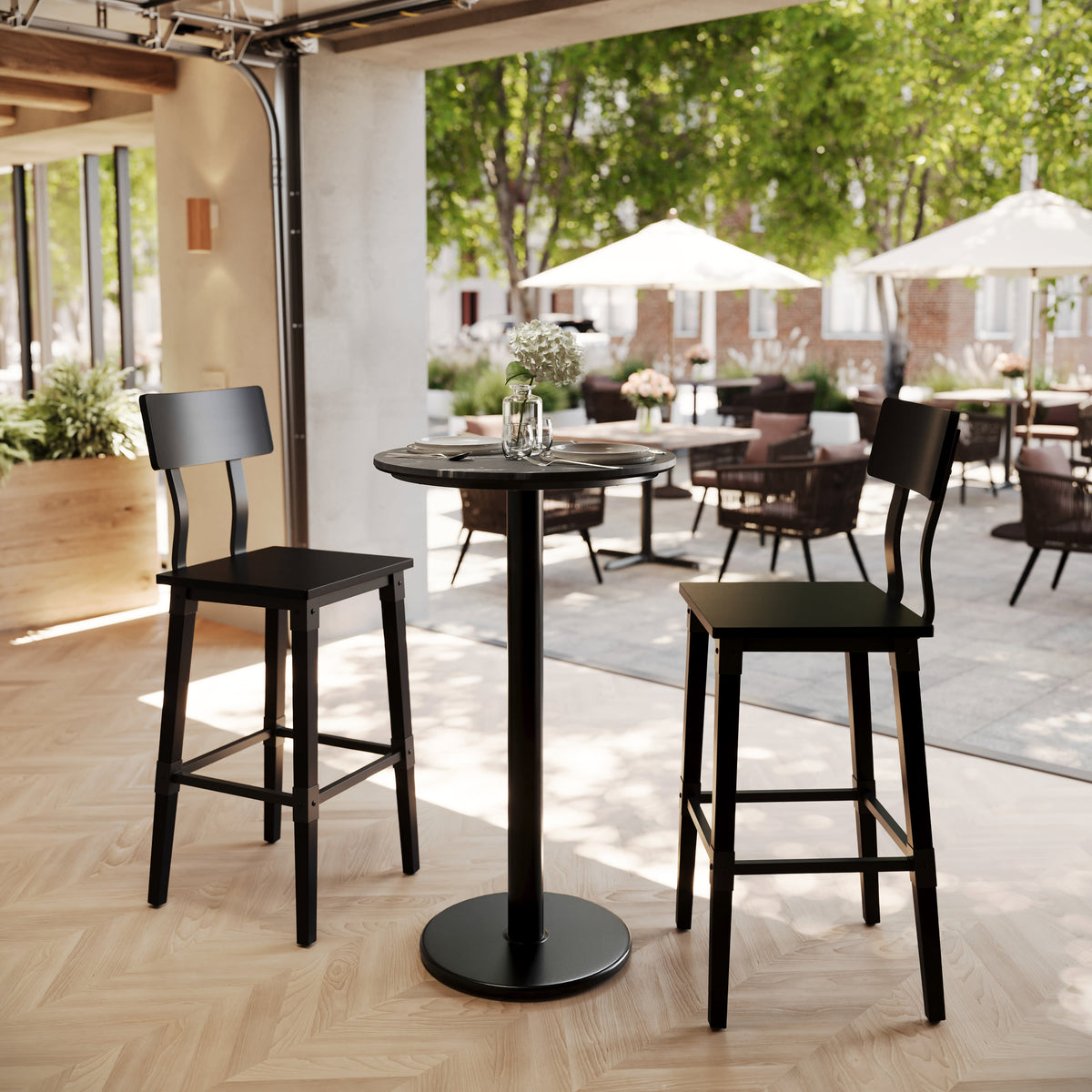 24" Round Commercial Seamless Surface Tabletop with Bar Height Base - Image 2
