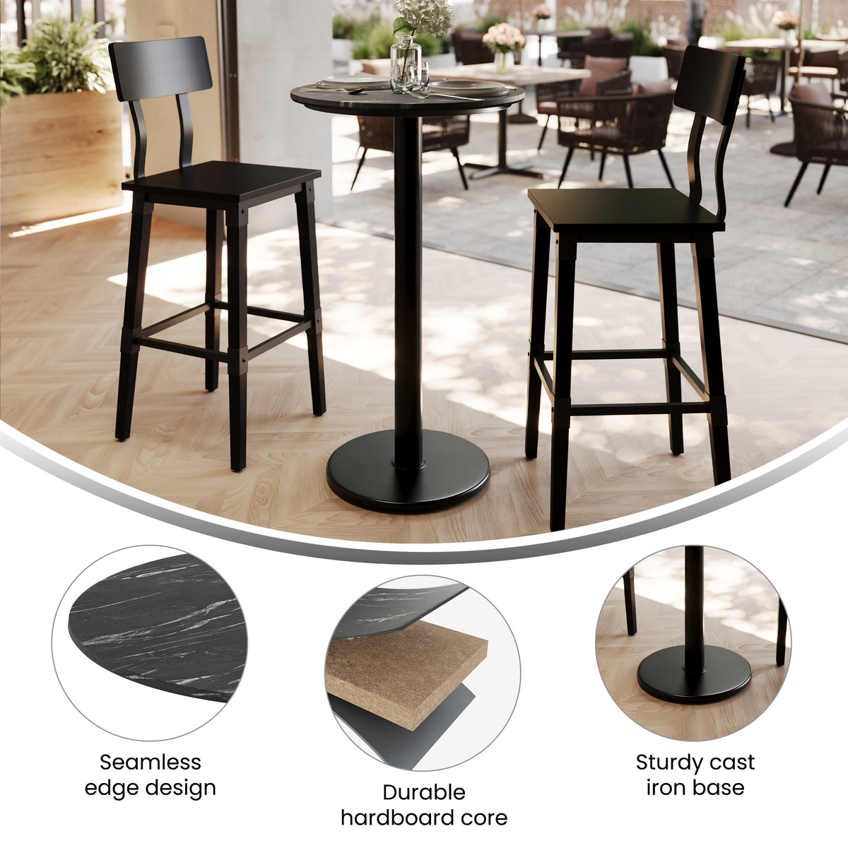 24" Round Commercial Seamless Surface Tabletop with Bar Height Base - Image 3