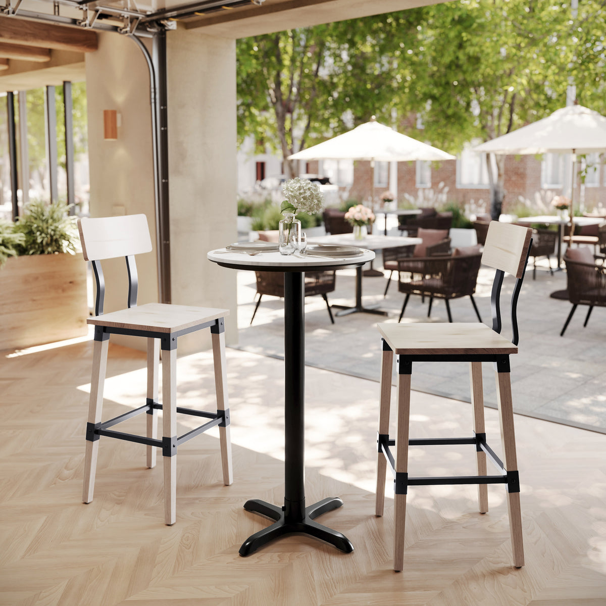 24" Round Commercial Seamless Surface Tabletop with Bar Height Crisscross Base - Image 2