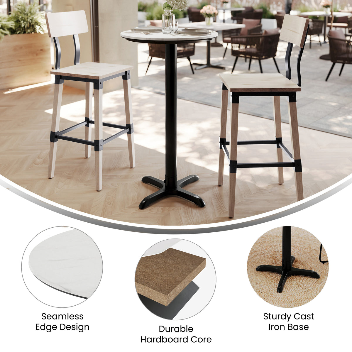 24" Round Commercial Seamless Surface Tabletop with Bar Height Crisscross Base - Image 3