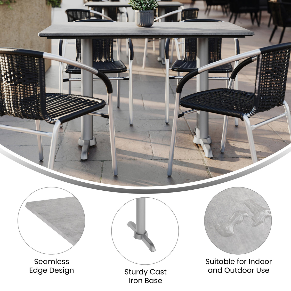 30" x 48" Commercial All-Weather Seamless Surface Tabletop with Dual T Bases - Image 3
