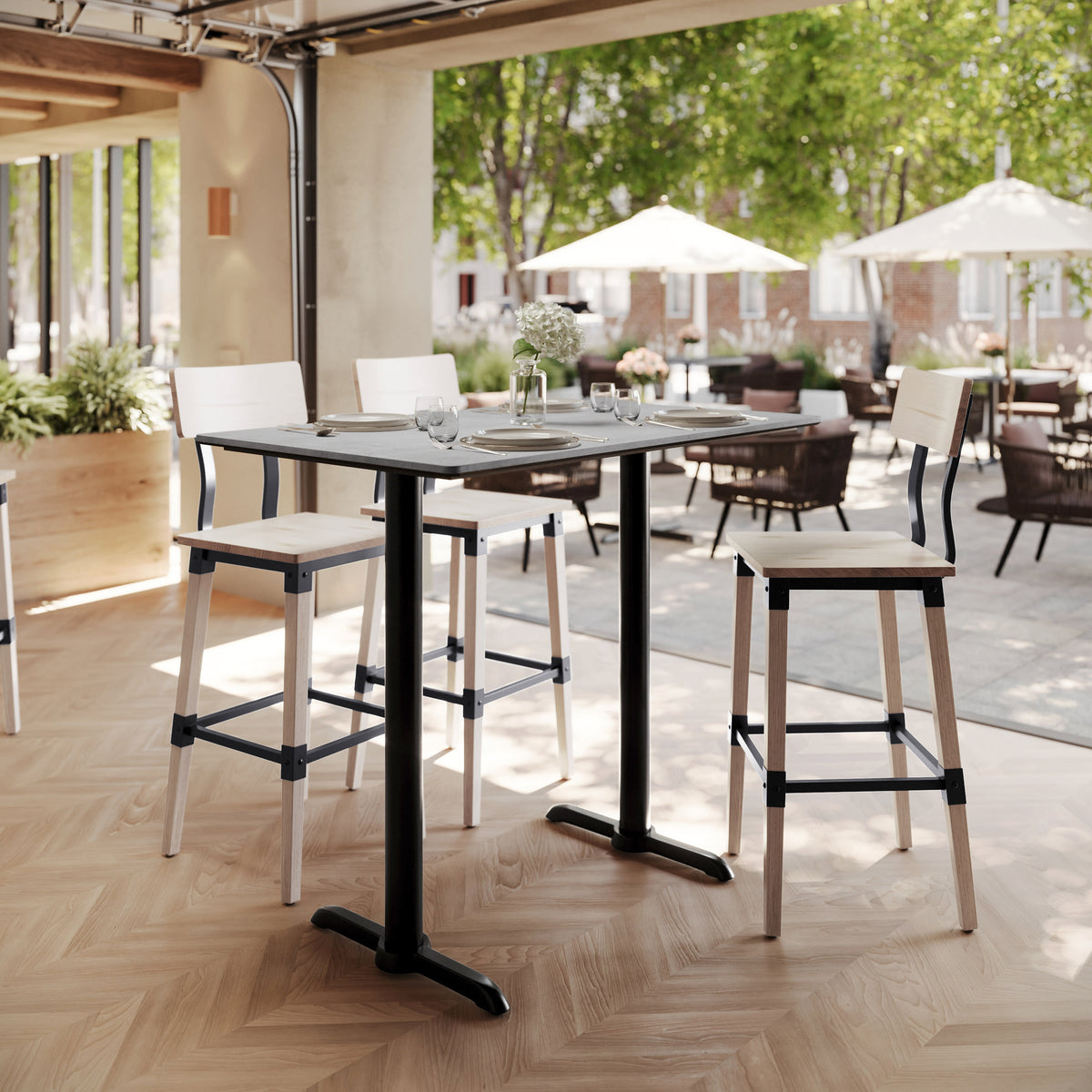 30" x 48" Commercial Seamless Surface Tabletop with Bar Height Dual T Bases - Image 2