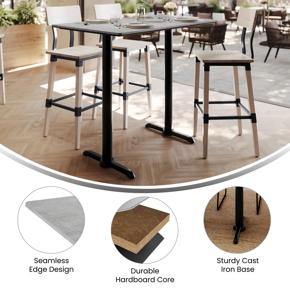 30" x 48" Commercial Seamless Surface Tabletop with Bar Height Dual T Bases - Image 3
