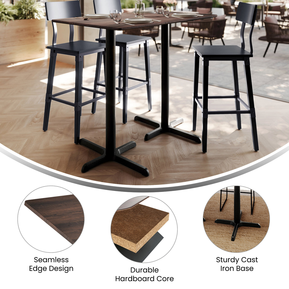 30" x 48" Commercial Seamless Surface Tabletop with Bar Height Crisscross Base - Image 3
