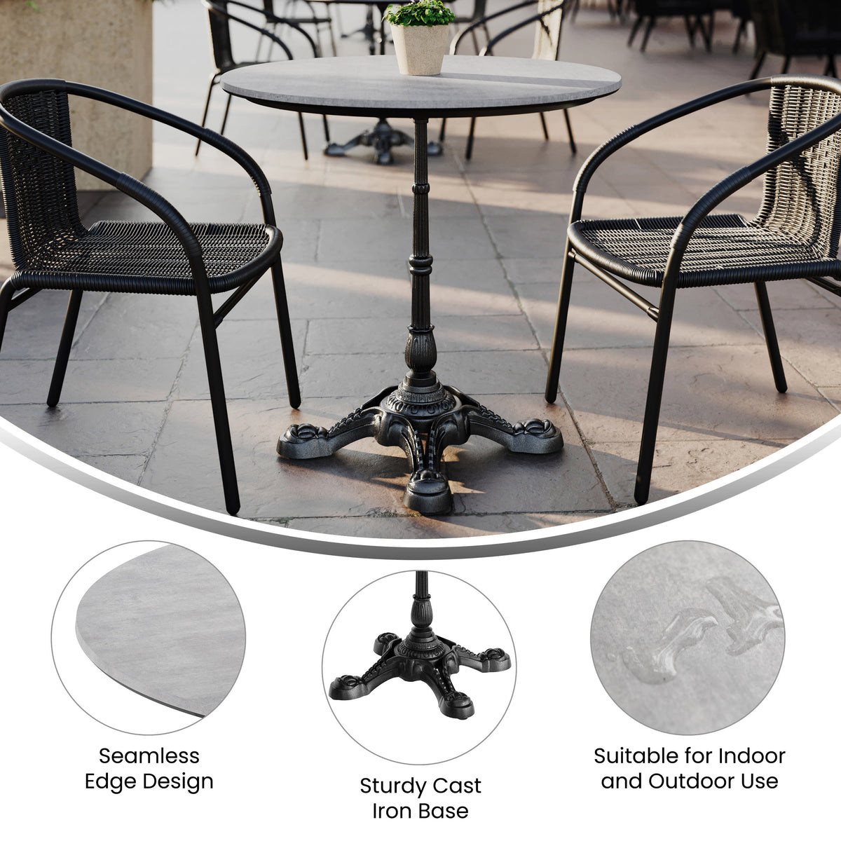 31.5" Round Commercial All-Weather Seamless Surface Tabletop with Bistro Base - Image 3