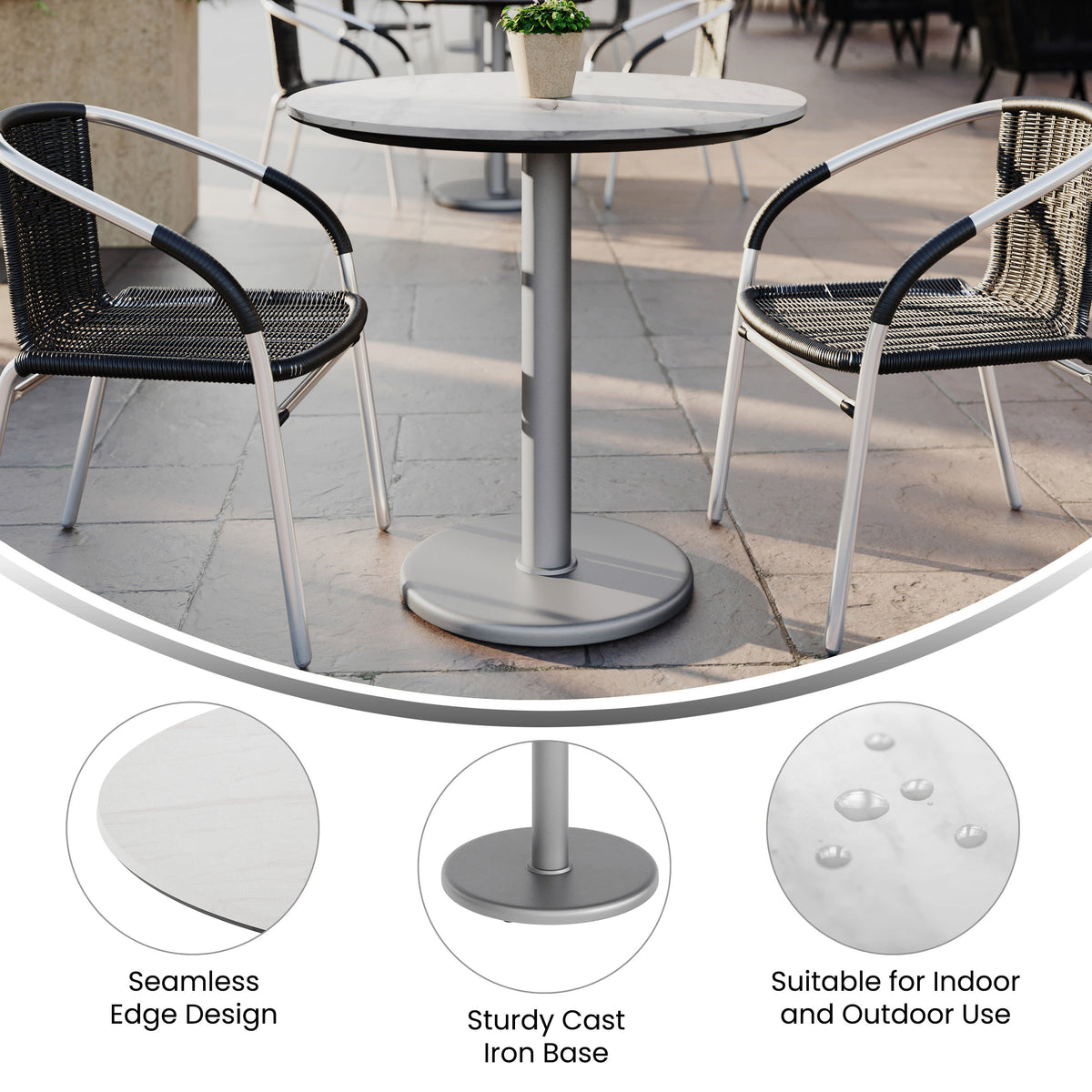 31.5" Round Commercial All-Weather Seamless Surface Tabletop with Base - Image 3