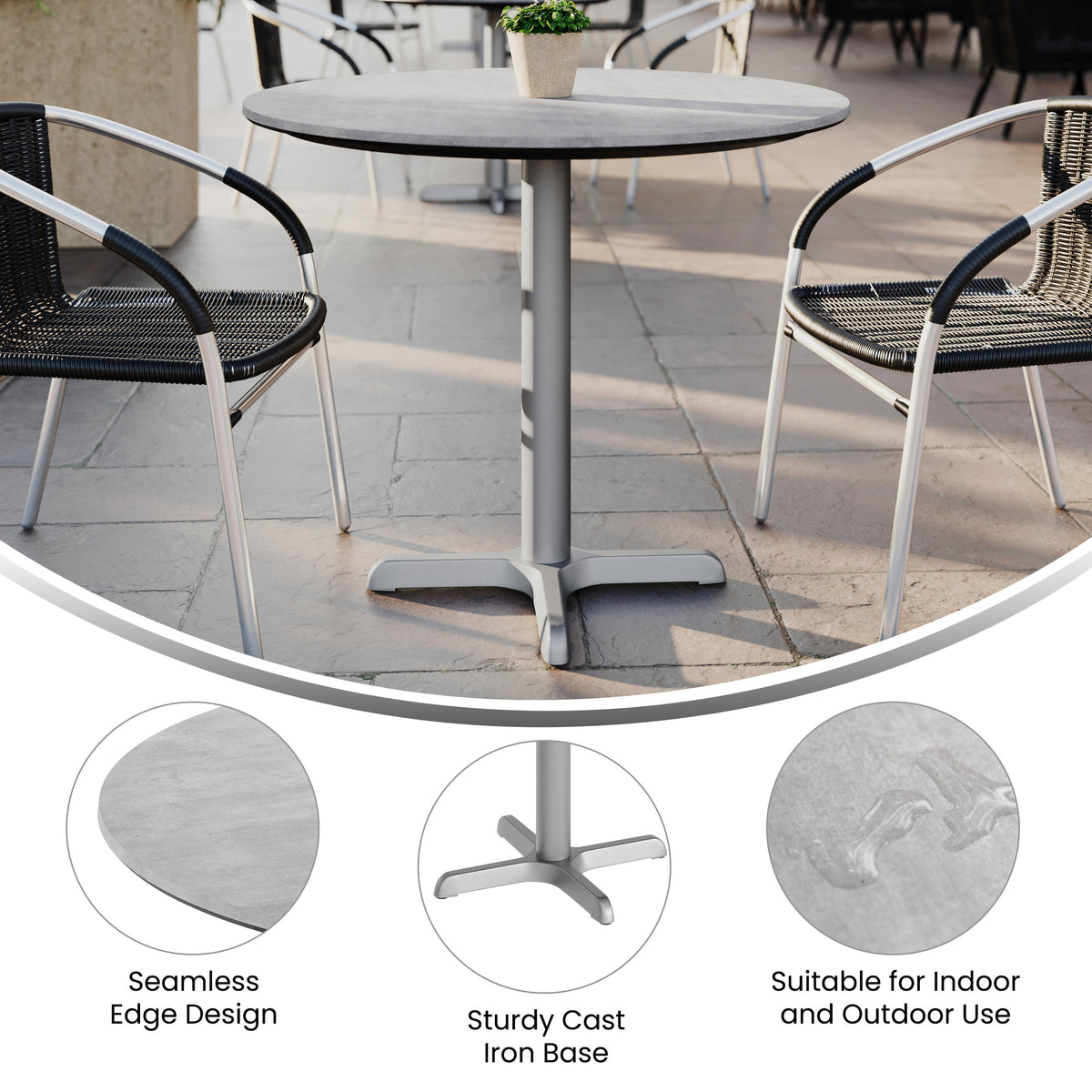 31.5" Round All-Weather Seamless Surface Tabletop with Crisscross Base - Image 3
