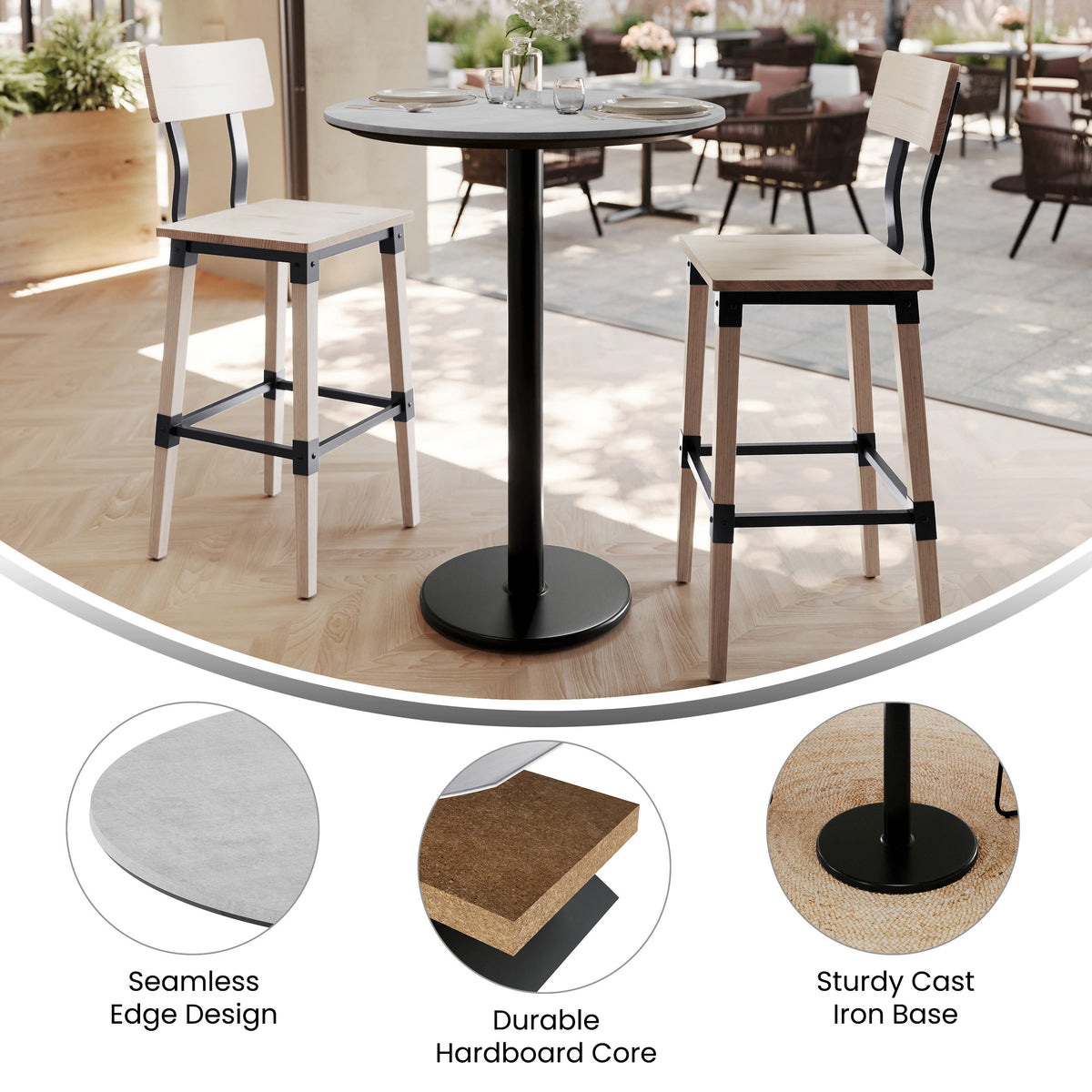 31.5" Round Commercial Seamless Surface Tabletop with Bar Height Base - Image 3