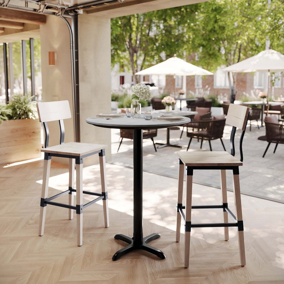 31.5" Round Commercial Seamless Surface Tabletop with Bar Height Crisscross Base - Image 2