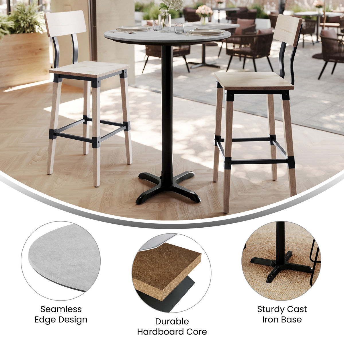 31.5" Round Commercial Seamless Surface Tabletop with Bar Height Crisscross Base - Image 3
