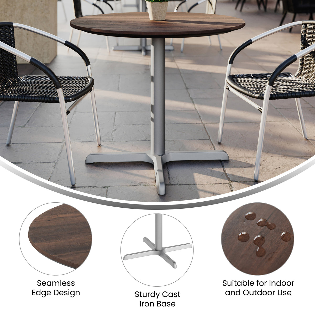 36" Round Commercial All-Weather Seamless Surface Tabletop with Crisscross Base - Image 3