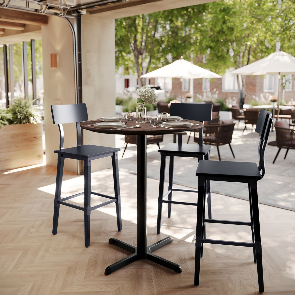 36" Round Commercial Seamless Surface Tabletop with Bar Height Crisscross Base - Image 2