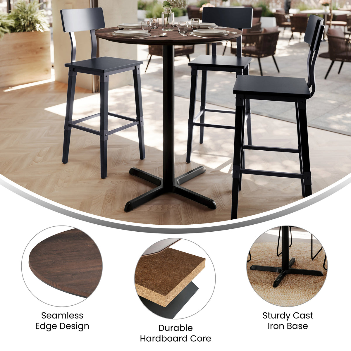 36" Round Commercial Seamless Surface Tabletop with Bar Height Crisscross Base - Image 3