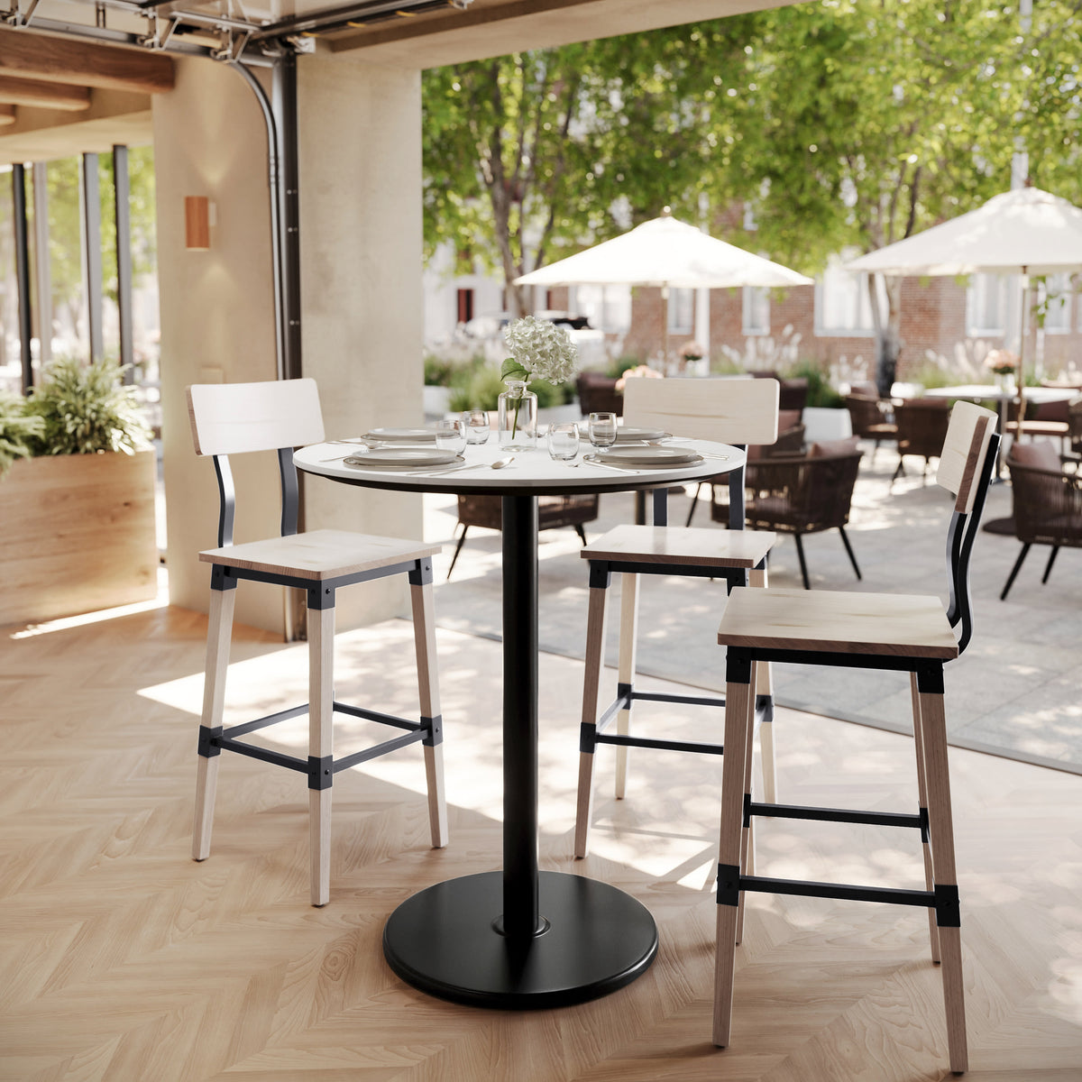 36" Round Commercial Seamless Surface Tabletop with Bar Height Base - Image 2