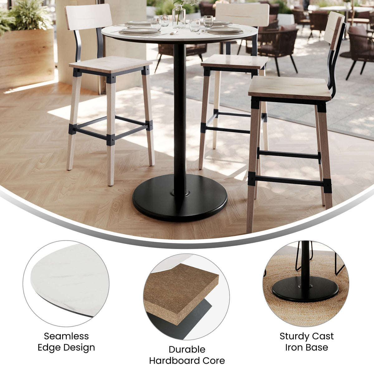 36" Round Commercial Seamless Surface Tabletop with Bar Height Base - Image 3