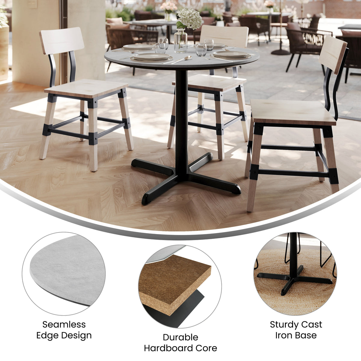 36" Round Commercial Seamless Surface Tabletop with Table Height Crisscross Base - Image 3