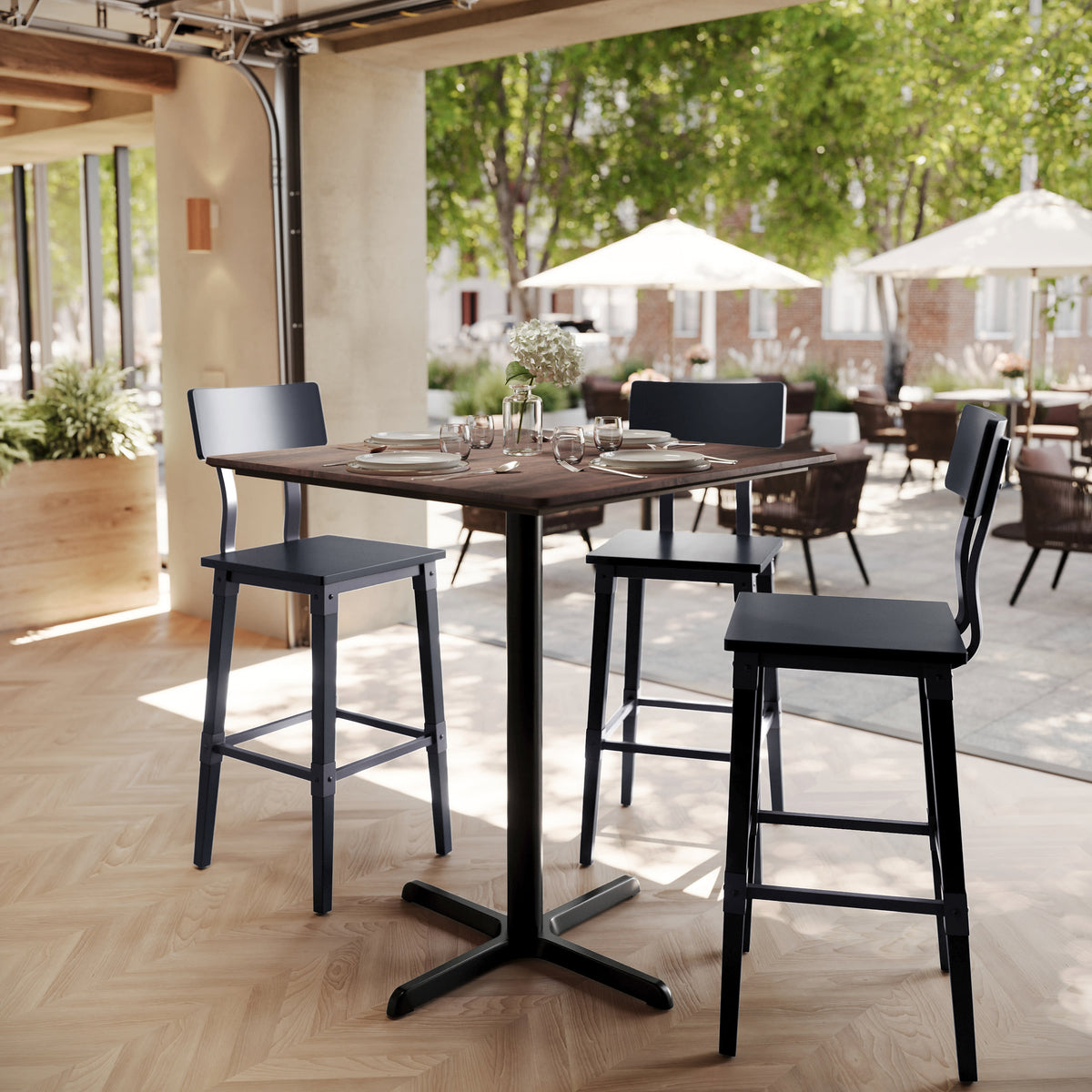 36" Square Commercial Seamless Surface Tabletop with Bar Height Crisscross Base - Image 2