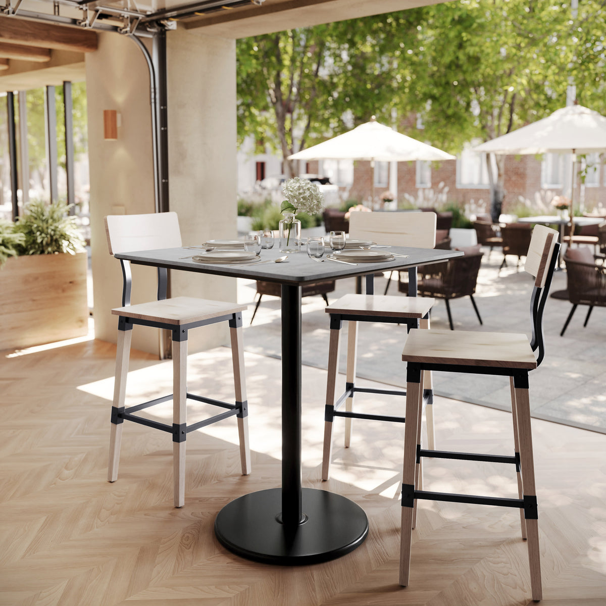 36" Square Commercial Seamless Surface Tabletop with Bar Height Base - Image 2
