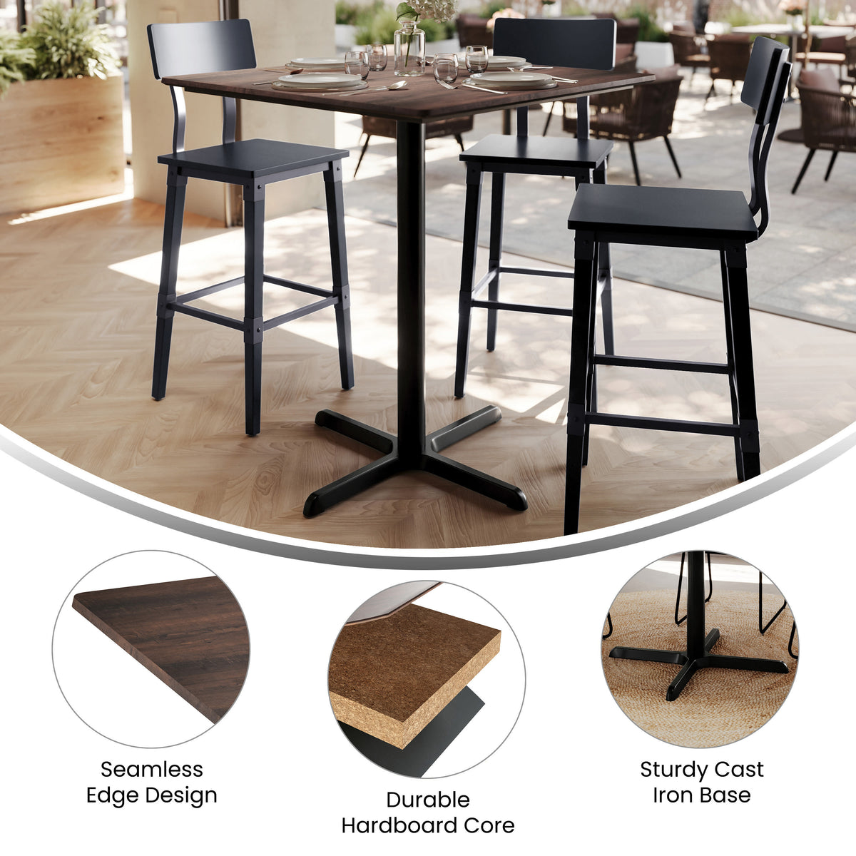 36" Square Commercial Seamless Surface Tabletop with Bar Height Crisscross Base - Image 3