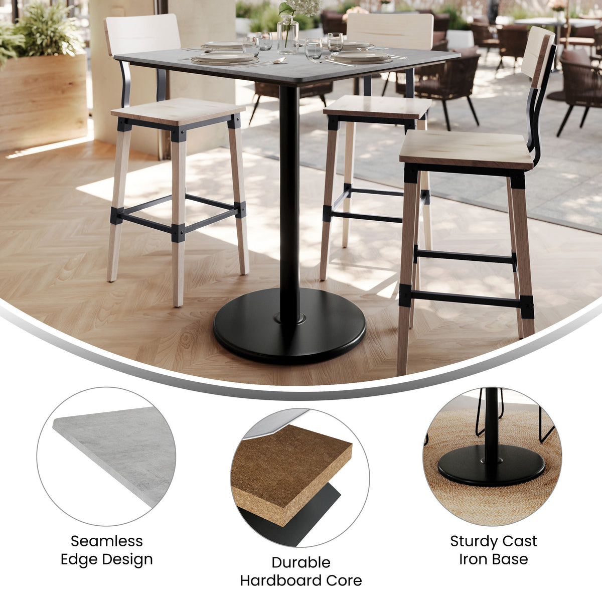 36" Square Commercial Seamless Surface Tabletop with Bar Height Base - Image 3