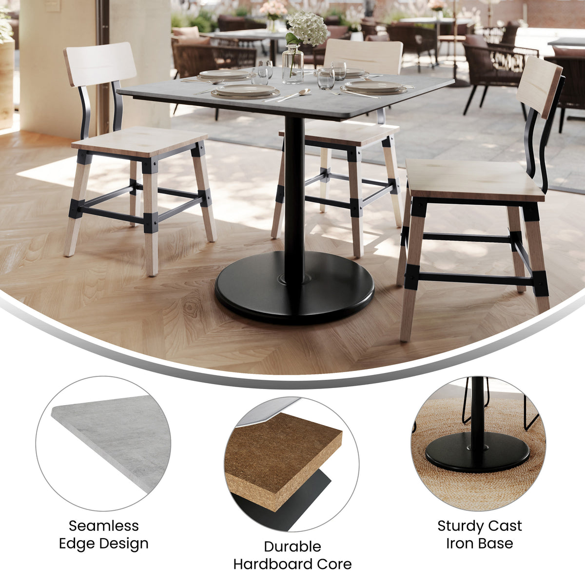36" Square Commercial Seamless Surface Tabletop with Table Height Base - Image 3