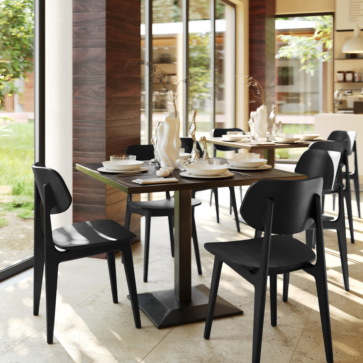 Commercial Solid Wood Dining Chair with Curved Backrest - Image 2