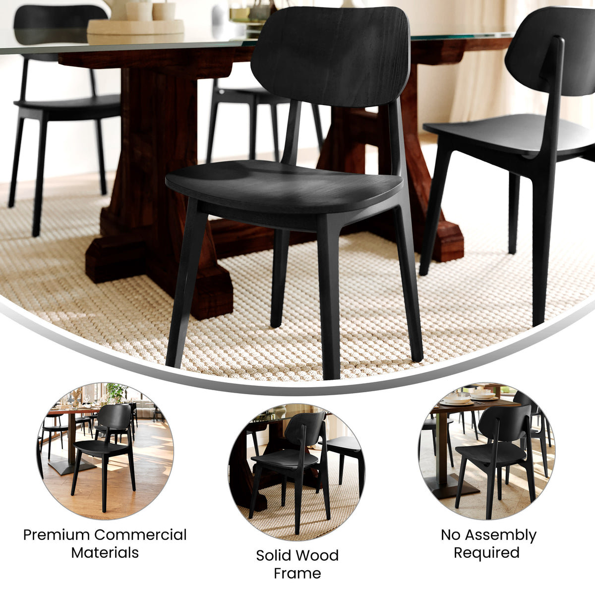 Commercial Solid Wood Dining Chair with Curved Backrest - Image 3