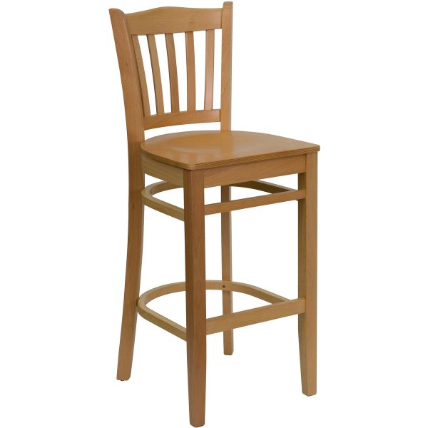 Vertical Slat Back Wooden Restaurant Barstool - Hospitality Seating