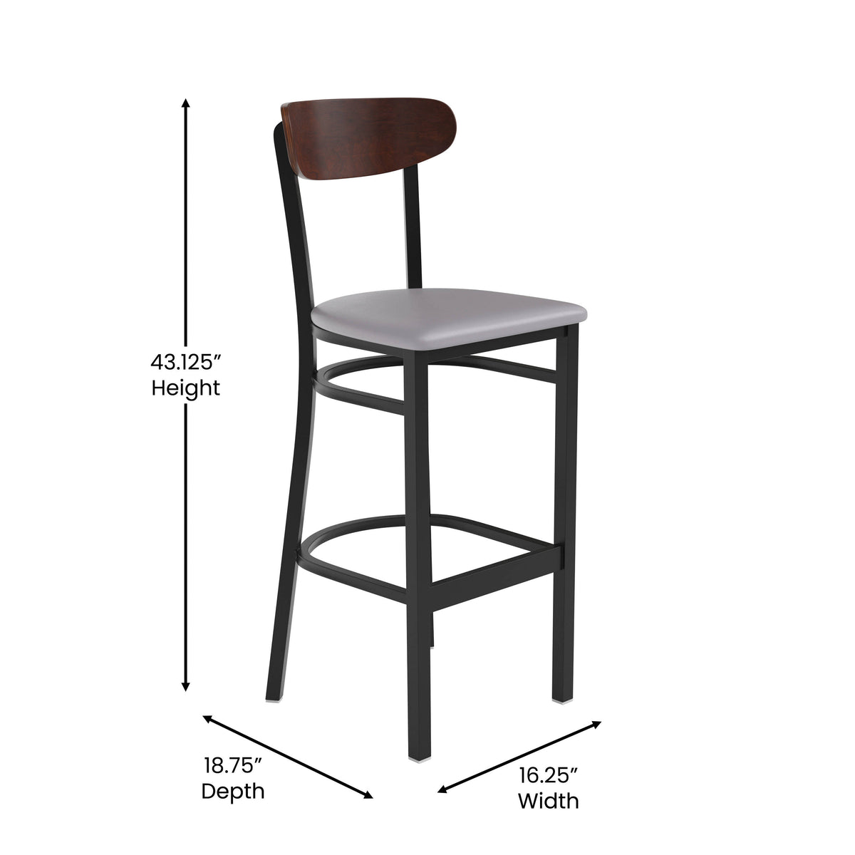 Commercial Metal Barstool with Wood Seat and Boomerang Back - Image 4