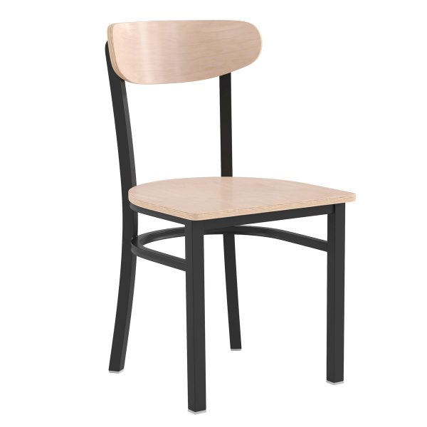 Commercial Metal Dining Chair with Wood Seat and Boomerang Back