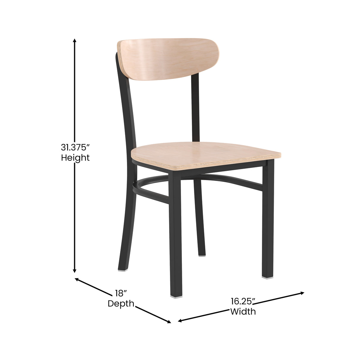 Commercial Metal Dining Chair with Wood Seat and Boomerang Back - Image 4