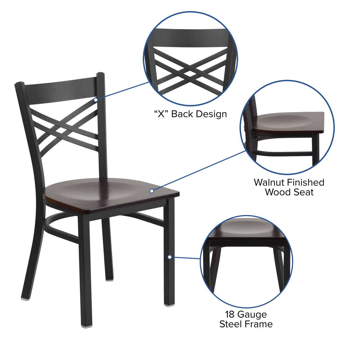 X Back Metal Restaurant Chair - Image 3